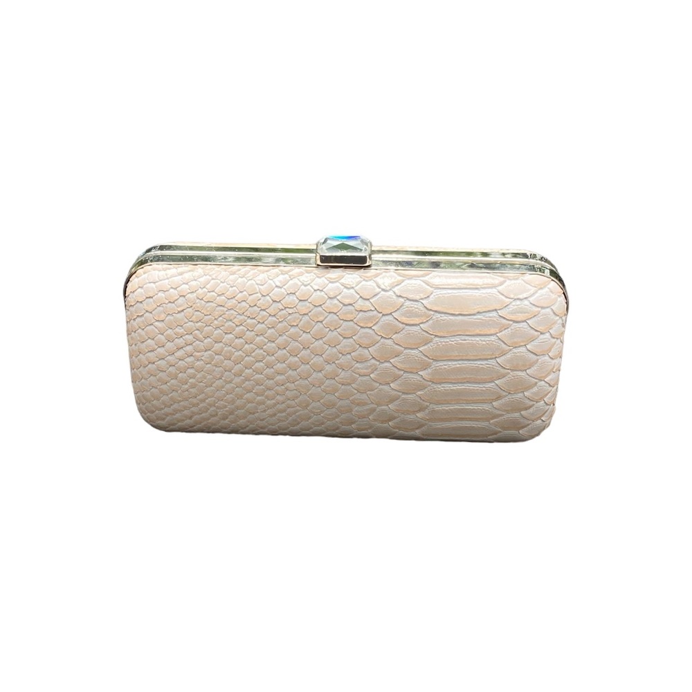 Faux White Crocodile Skin Clutch
